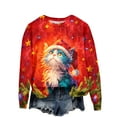 thumbnail image 2 of Women's Fashion Christmas Printed Long Sleeve Loose Round Neck Sweatshirt Top, Holiday Themed Fall Winter Wear with Comfort Fit and Soft Material for Daily Use,Red,XL, 2 of 6