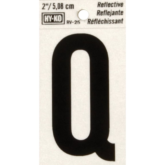 Hy-Ko Reflective Self-Adhesive House Letter Q - Weather-Resistant Vinyl - 2", Black