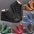 thumbnail image 3 of UTTOASFAY Women Casual Flat Leather Boots Retro Lace-Up Boots Side Zipper Plus Shoe Boots Blue 8.5(40), 3 of 4