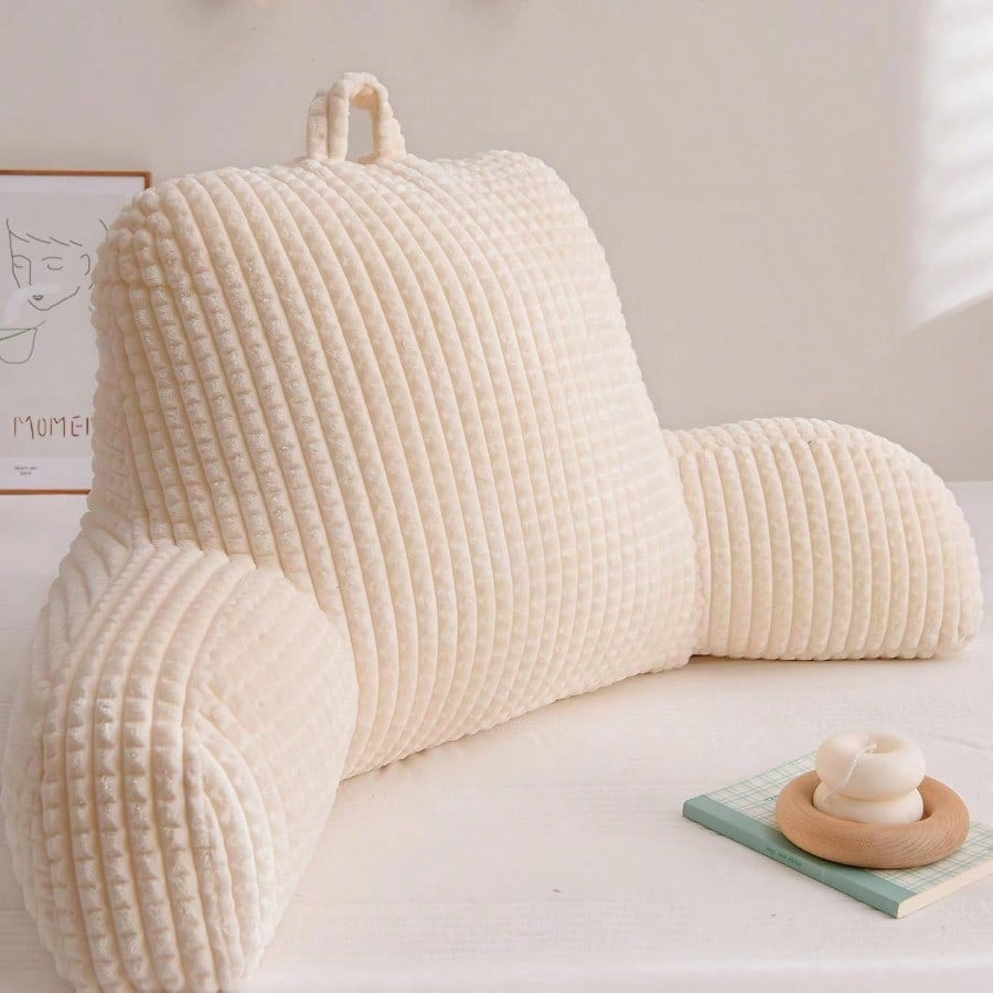Reading Pillow Bed Wedge Large Adult Backrest With Arms Back Support For Sitting Up In Bed Couch For Lounging BedrestWaffle Stereoscopic Design Ivory