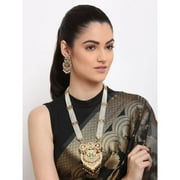 Artificial Jadau Jewellery Rajputana Rajasthani Antique Traditional Style Ethnic Wear Gold Plated Pendant Pearl Beaded Rani Haar Necklace set Earring(MIBDDHRS9190E5MOUCHMLTICPY1)