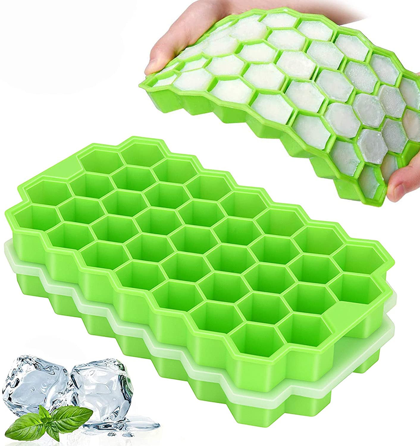 Whiskey Baby Food Dishwasher Safe /& BPA Free ANAEAT 2 Pack Ice Cube Trays Chocolate Flexible Silicone Ice Tray with Stackable Lid and Easy-Release 74-Ice Cube Molds for Cocktail Green Freezer