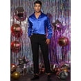 thumbnail image 2 of Vestido de hombre Satén con cuello en V Mangas largas Botones Slim Fit Camisas de fiesta de graduaciónAzul XX-Large, 2 of 6