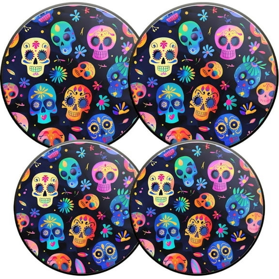Electric Stove Burner Covers, Set of 4, Round Burner Cover,8 and 10 Inch,Colorful Cartoon-Style Skull Pattern on Dark Background