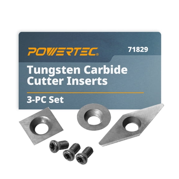 POWERTEC 71829 3 Pieces Tungsten Carbide Cutter Insert Set for Wood Lathe Turning Tools with 11mm Radius Edge Square, 10mm Round & 10 x 28mm Diamond, Replacement for 71825 Wood Lathe Chisel Set