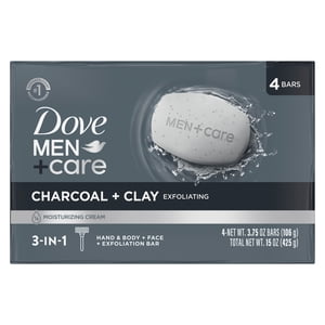 Dove Men+Care Charcoal & Clay Bar Soap, 4 Pack, 3.75 oz