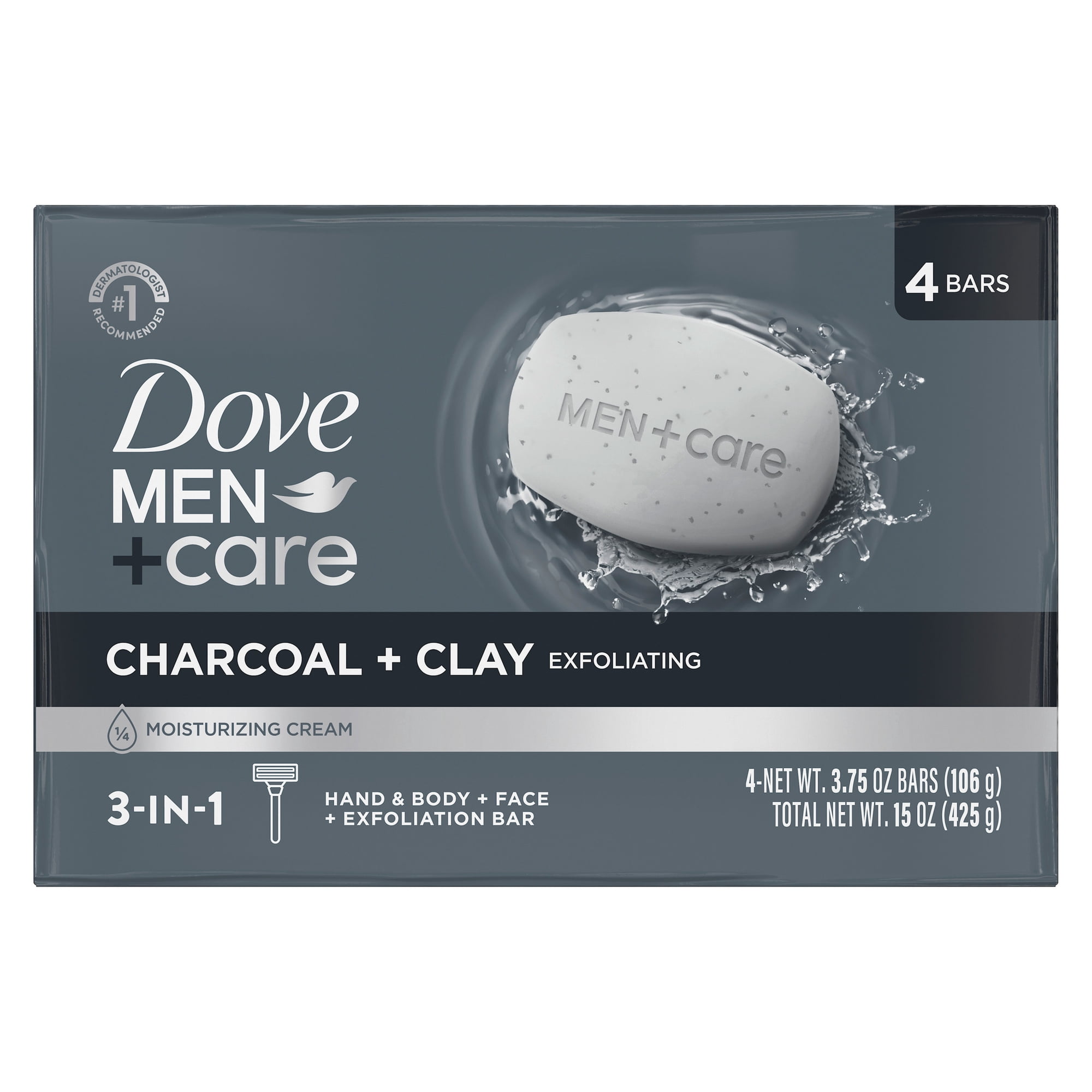 Dove Men+Care Elements Body And Face Bar Skin Care To Hydrate Skin Charcoal + Clay Cleanser More Moisturizing Than Bar Soap, 3.75 oz 4 Bar