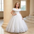 thumbnail image 2 of JAJAHO Girls Sequin Dresses Sparkly Tulle Birthday Princess Party Dress Fuzzy Trim Maxi Ball Gown Flower Girl Dress For Wedding Party Prom 3-12Y, 2 of 9