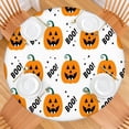 thumbnail image 2 of Happy Halloween Round Table Cover with Elastic Edge Waterproof Spillproof Pumpkin Skull Bat Spider Table Covers Table Cloths for Halloween Background Indoor and Outdoor Birthday (44in), 2 of 7