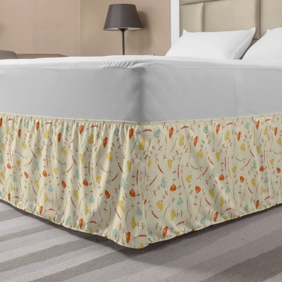 Botanical Bed Skirt, Pattern of Burgeoning Botanical Flowers, Elastic Bedskirt Dust Ruffle Wrap Around for Bedding Decor, 4 Sizes, Eggshell Multicolor, by Ambesonne