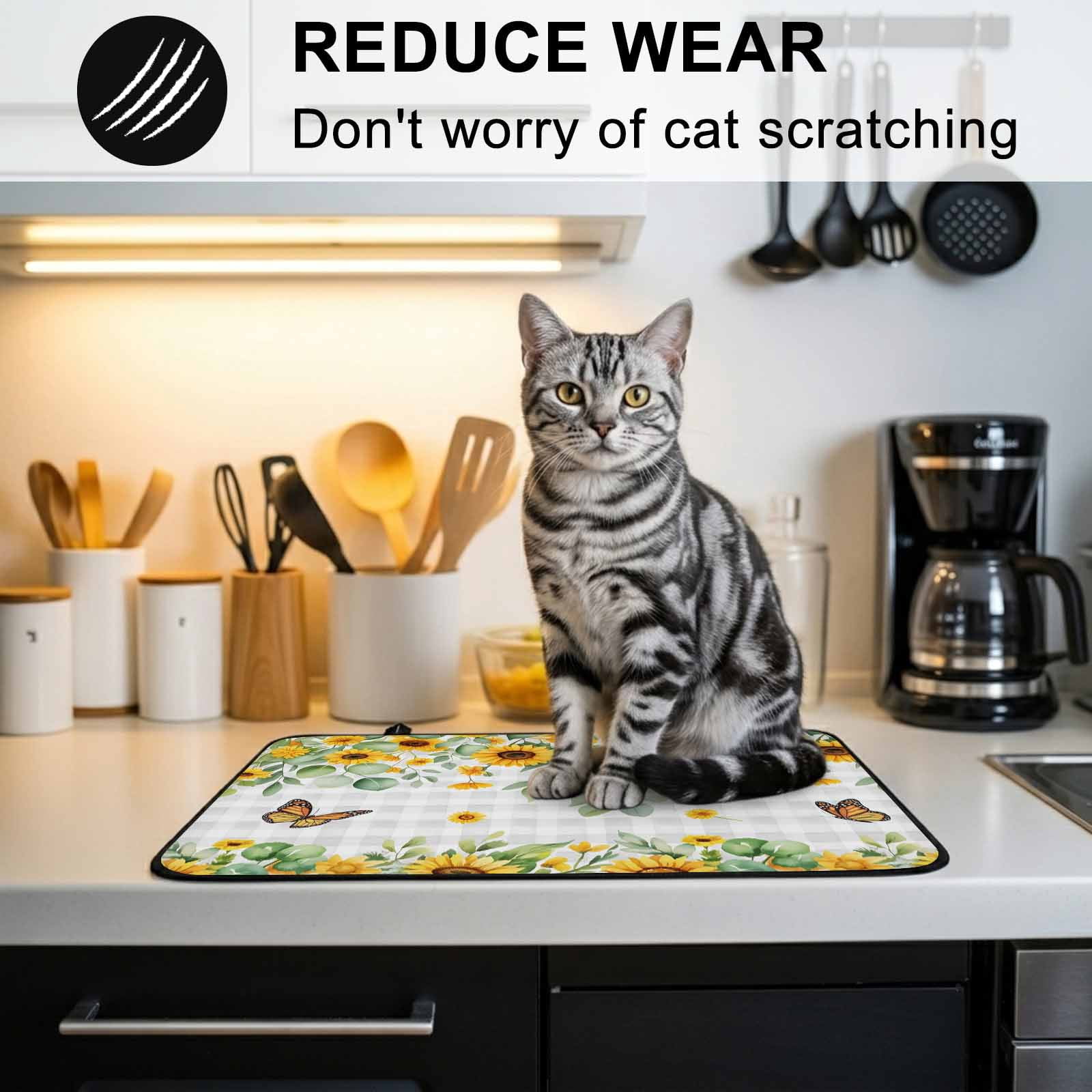 Spring Sunflowers Stove Top Cover for Electric Stove, Heat-proof & Non Slip Glass Top Stove Cover Protector, Eucalyptus Leaves Butterfly Flowers Plaid Kitchen Flat Cooktop Rubber Mat 24x21 Inches