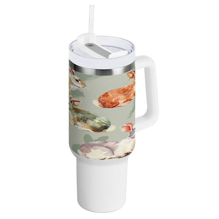 

40 Oz Car Handle Water Bottle 10.8x3.85 Inch Handle And Straw Travel Water Bottle Reusable Stainless Steel Water Bottle Colorful Rabbit