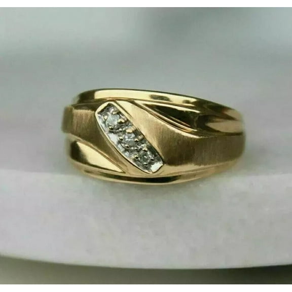 0.20Ct Round Cut Simulated Diamond Three Stone Wedding Band Ring Men's 14K Yellow Gold Plated Silver