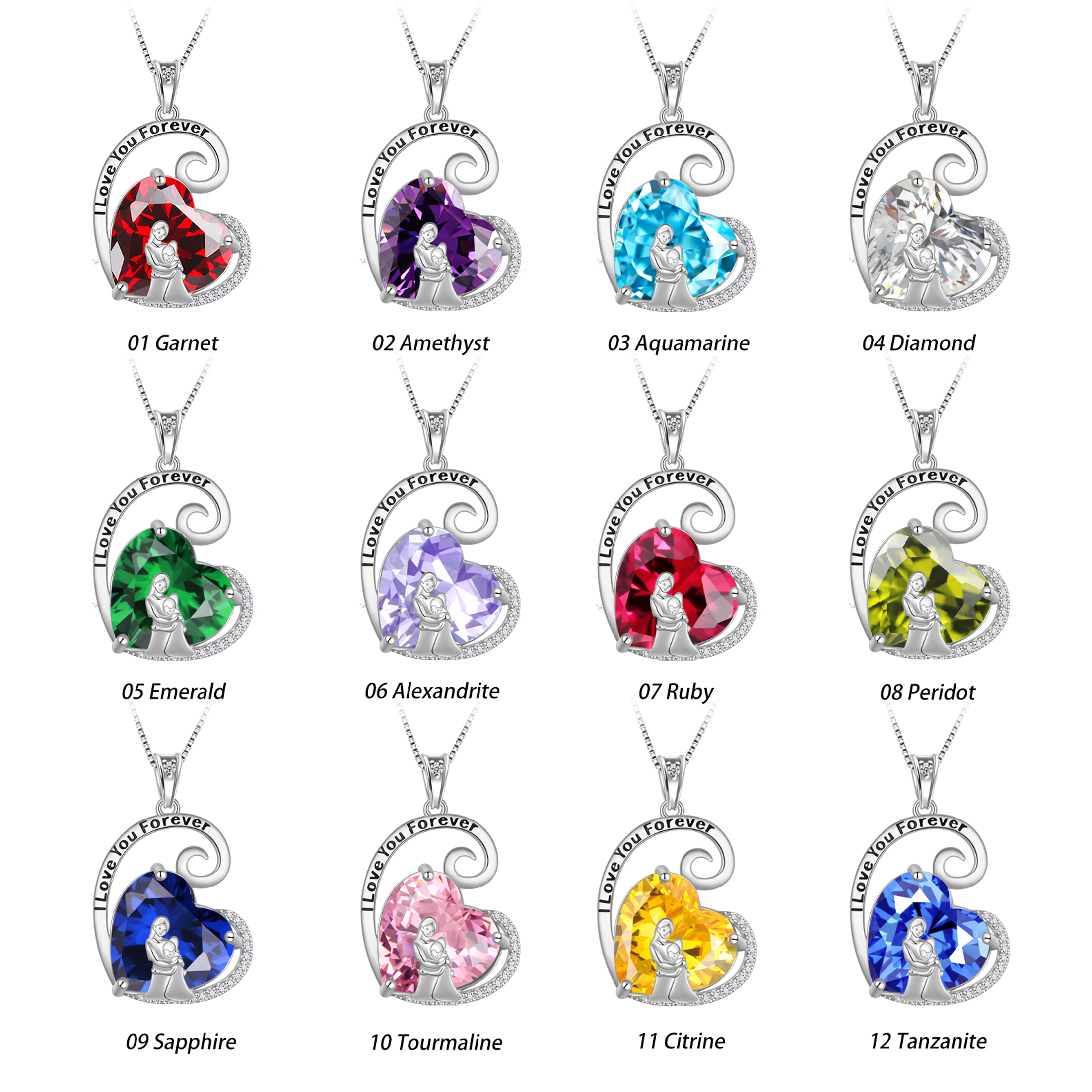 Juwaliy Pink Tourmaline Mother Daughter Heart Necklace, 925 Silver photo 5