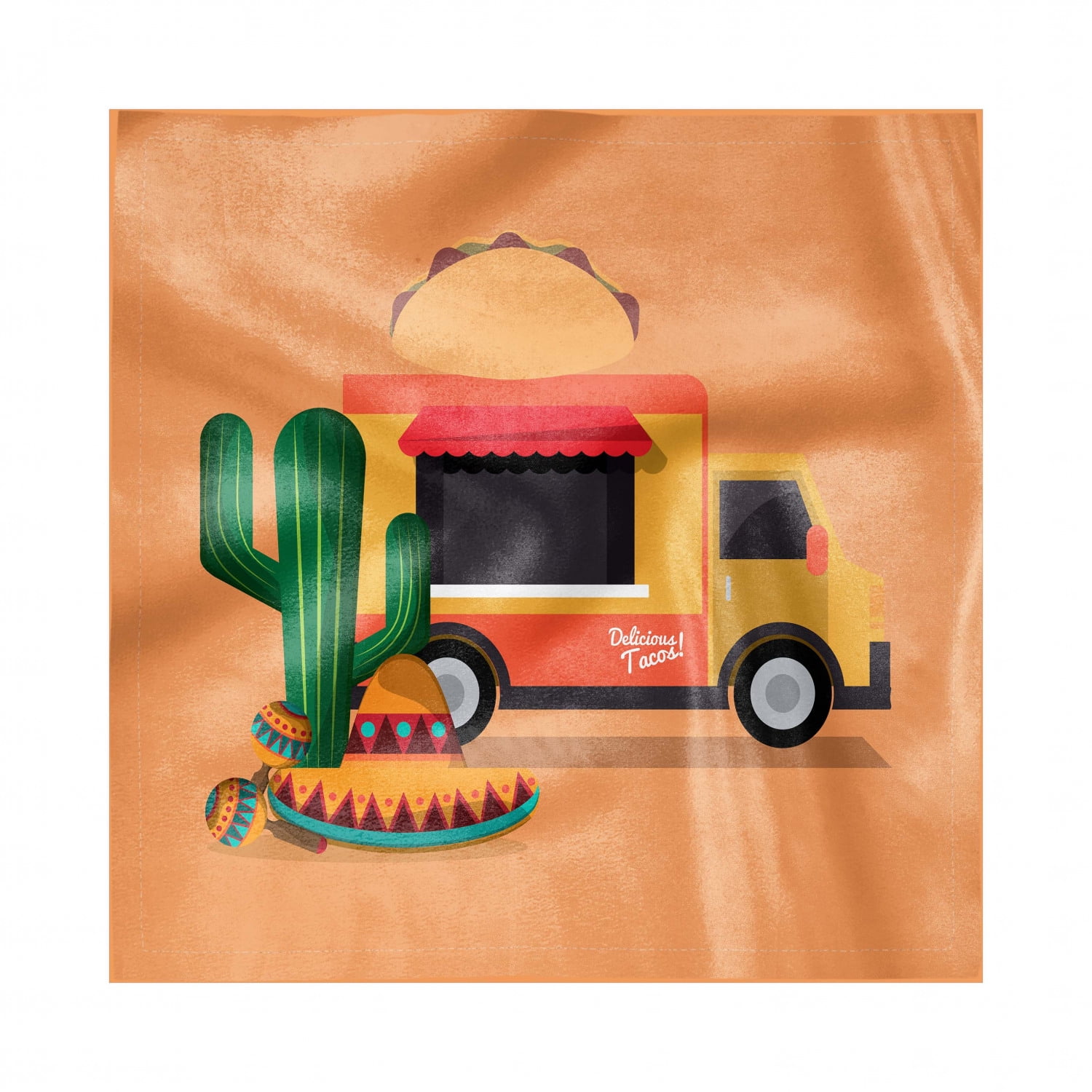 Mexican Decorative Satin Napkins Set of 4, Taco Food Truck with