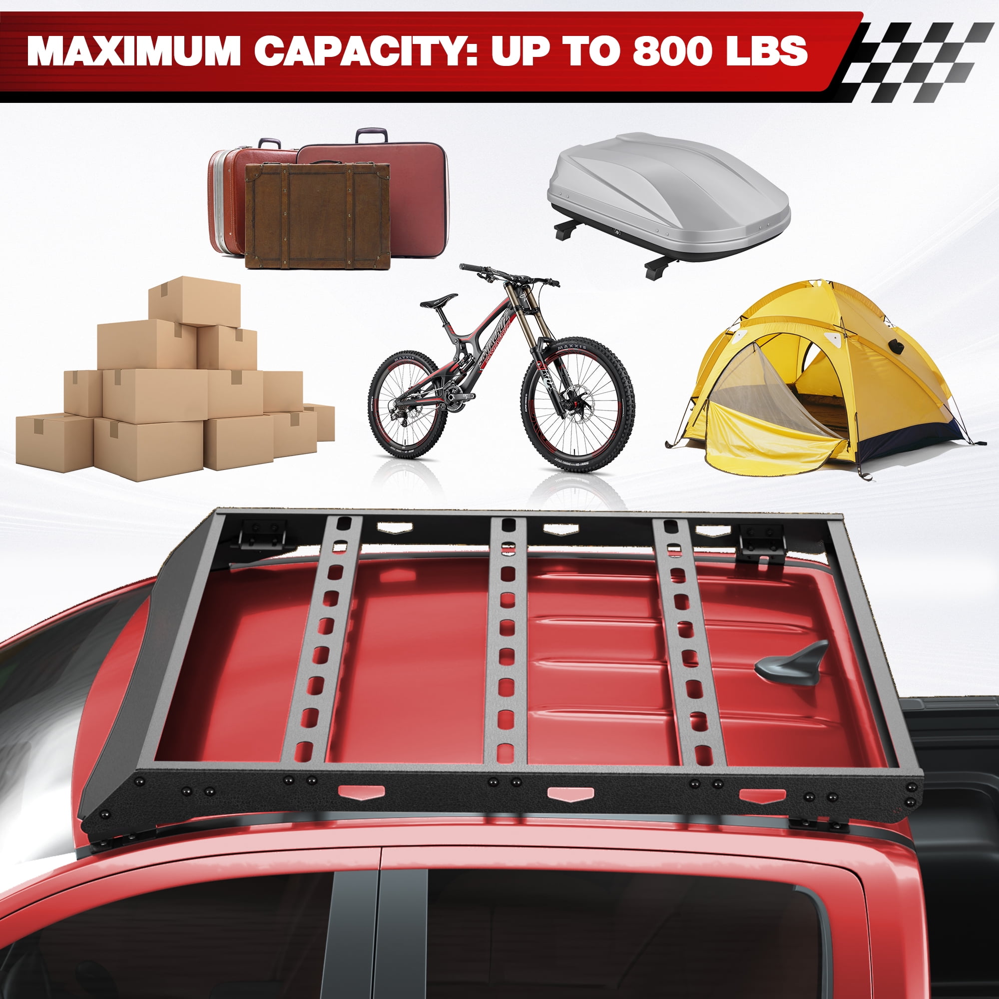 POFENZE For 2019-2025 Ford Ranger Roof Rack Heavy Duty Truck Roof Rack 800LBS Capacity Cargo Basket Carrier for Camping, Overlanding, Road Trip