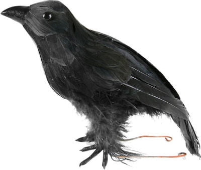 Fake Black Feathered Crows Birds Realistic Figurine Ravens Halloween Prop #5 