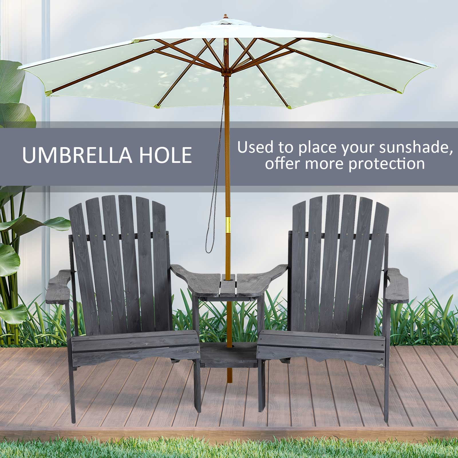Outsunny Adirondack Collection Wooden Adirondack Chairs - Set of 2, Gray