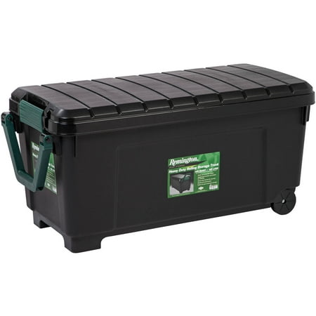 Remington® 43 Gal Rolling Plastic Storage Tote with Buckles & Handle, Black/Green