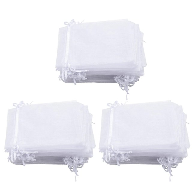150 bolsas de regalo de organza de 4 por 6 pulgadas, bolsas de joyería con cordón, bolsas de recuerdo de fiesta de boda (blanco