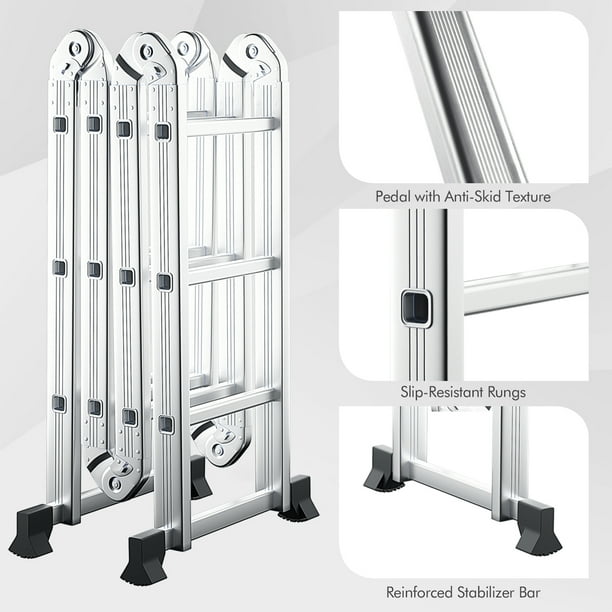 Gymax 12 Ft Folding Step Ladder 7 in 1 Aluminium Alloy Extension