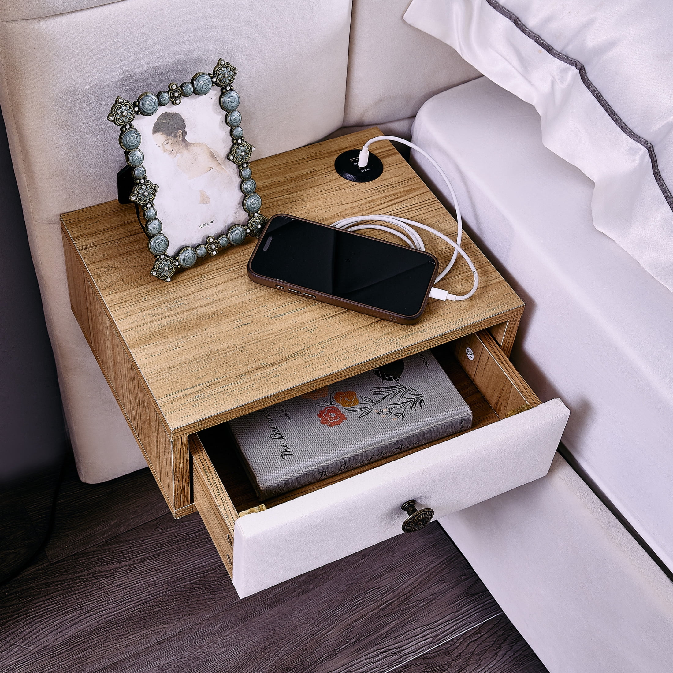 Noble House Derwin King-Size Velvet Storage Bed, Hydraulic Platform Bed Frame with Reading Lamps and USB Port, Beige