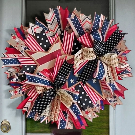 4th Of July Decorations,Patriots Party Supplies,Independence Day Wreath Red Blue Pentagram Striped Door Hanging Decoration Home Decoration Props 40cm,Fourth Of July Decorations(18IN)