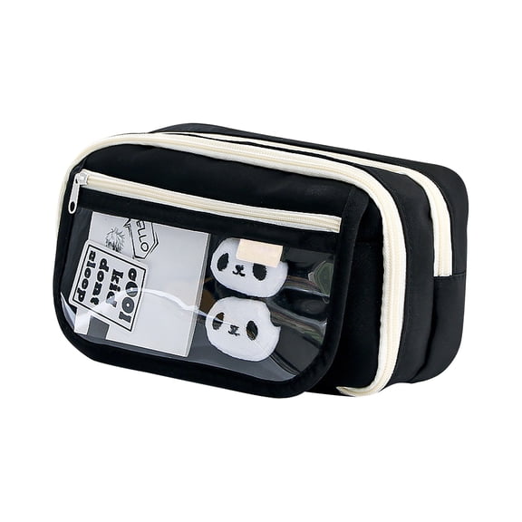 HaiSphere Pencil Case for School Supplies - Panda Pattern Large Capacity Pouch, Back to School Supplies, Cute Pencil Case for Girls, Holds Colored Pencils & Erasers,Black
