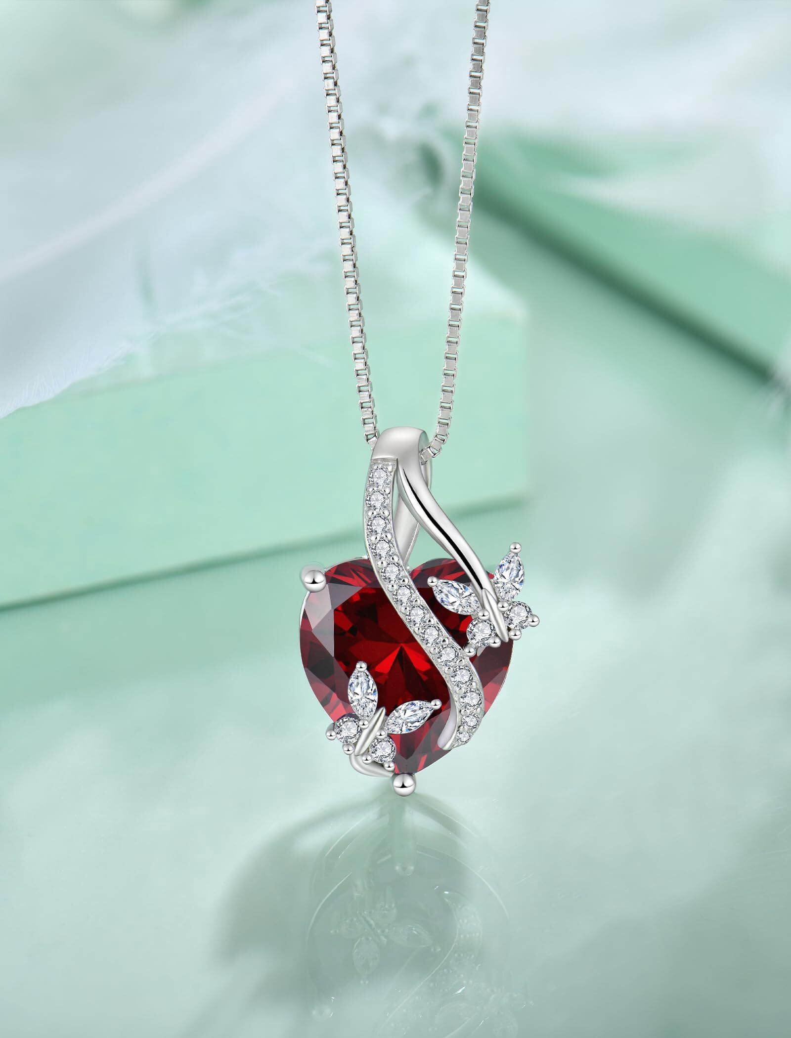 VESITIM Infinite Heart Pendant Sterling Silver Butterfly Necklace for Women Jewelry Gift with Birthstone January Created Garnet