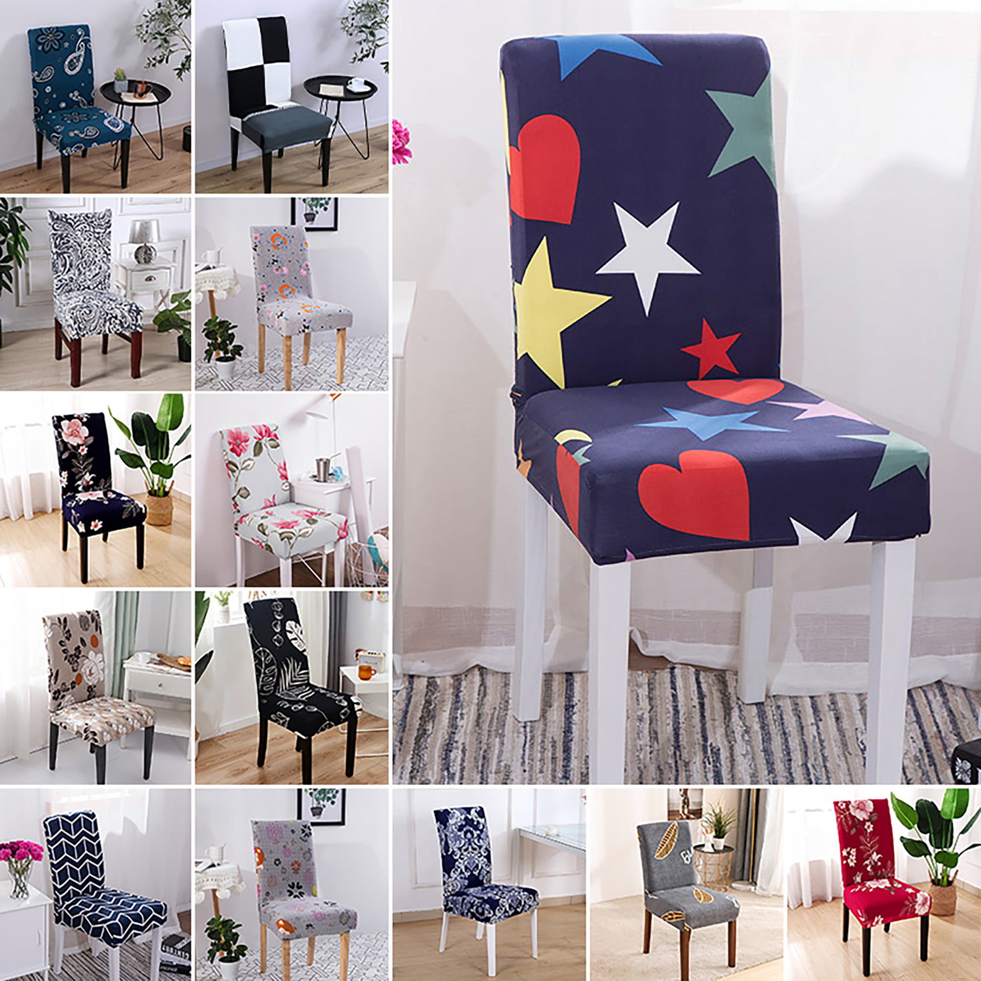 4/6pcs Removable Elastic Chair Covers Sofa Slipcover Kitchen Xmas Party Decor 