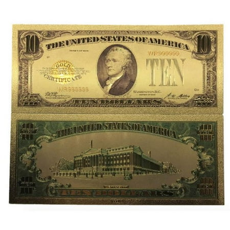Replica 100 Dollar Bills Ten Dollar Commemorative Collectible Premium Replica Paper Money Bill 24k Gold Plated Fake Currency Banknote Art Holiday Decoration ()