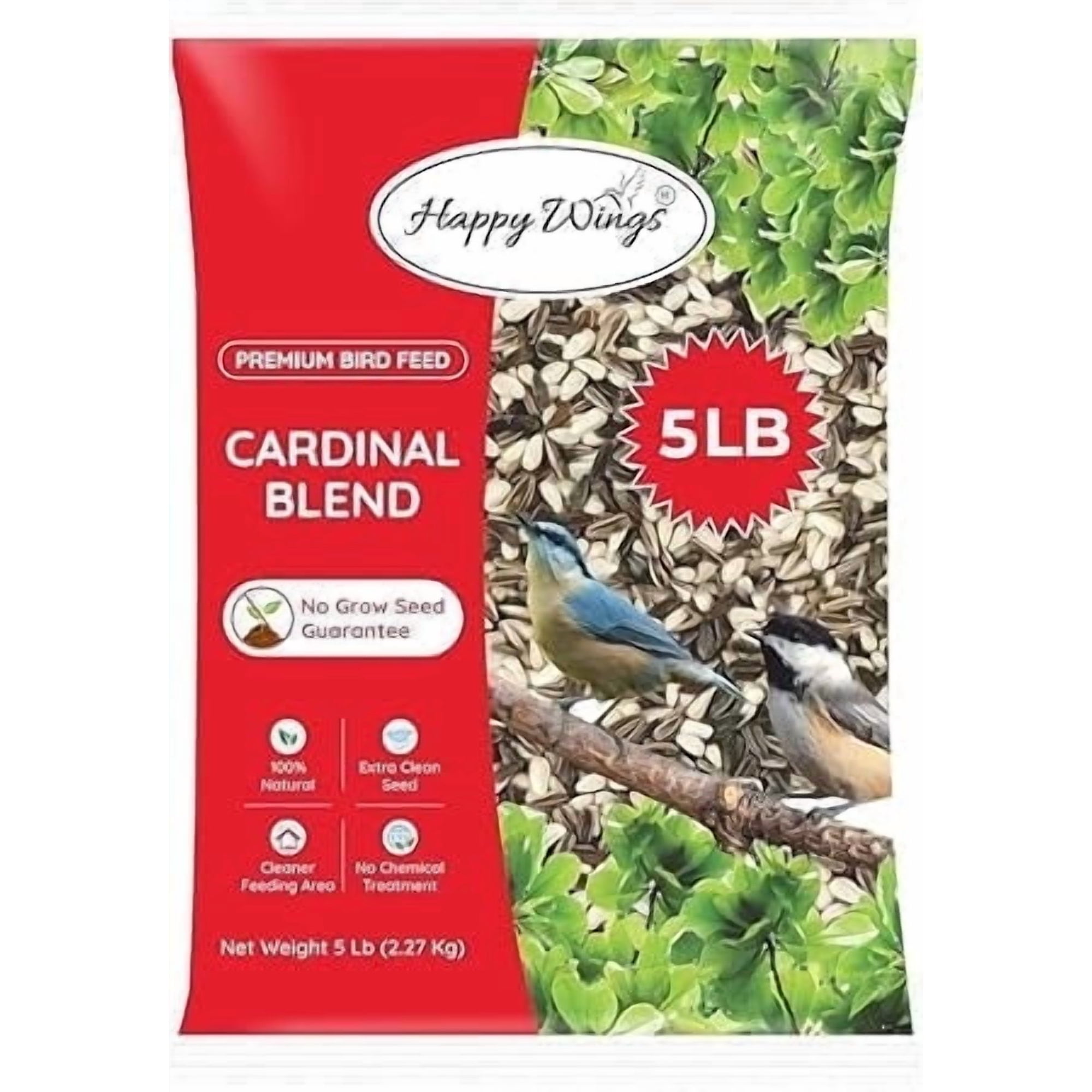 Cardinal Blend Bird Food, Mix of Sunflower Hearts/Kernels and Safflower Seed, 5 Pounds | No Grow Seed | BirdSeed for Wild Birds