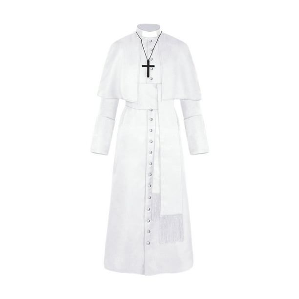Disfraz de sacerdote de Halloween con collar cruzado Unisex Hombres Mujeres Sólido Largo Padre Vicar Tomshoo Blanco/L