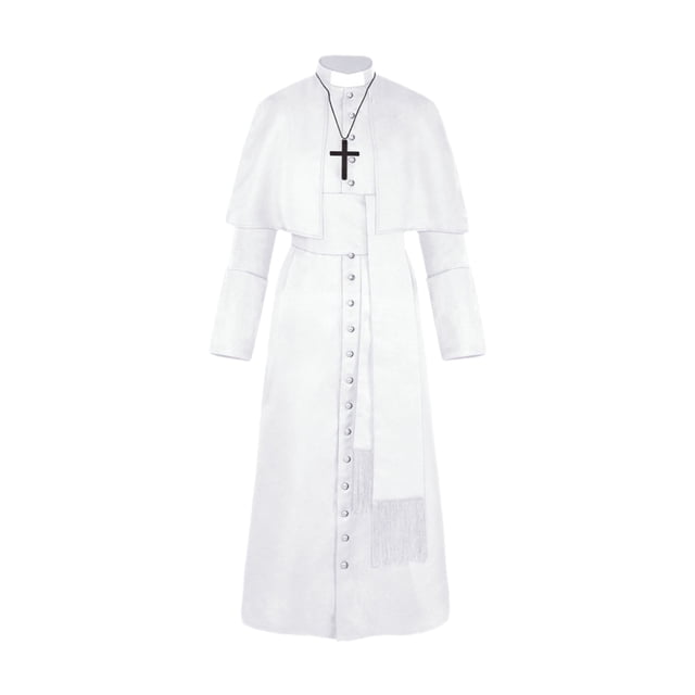 Disfraz de sacerdote de Halloween con collar cruzado Unisex Hombres Mujeres Sólido Largo Padre Vicar Tomshoo Blanco/L