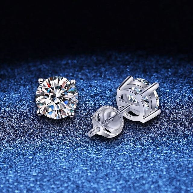 Pendientes unisex con rosca, pendientes clásicos con cuatro garras de moissanita de color D, pendientes con tachuelas de moissanita de plata de ley s925