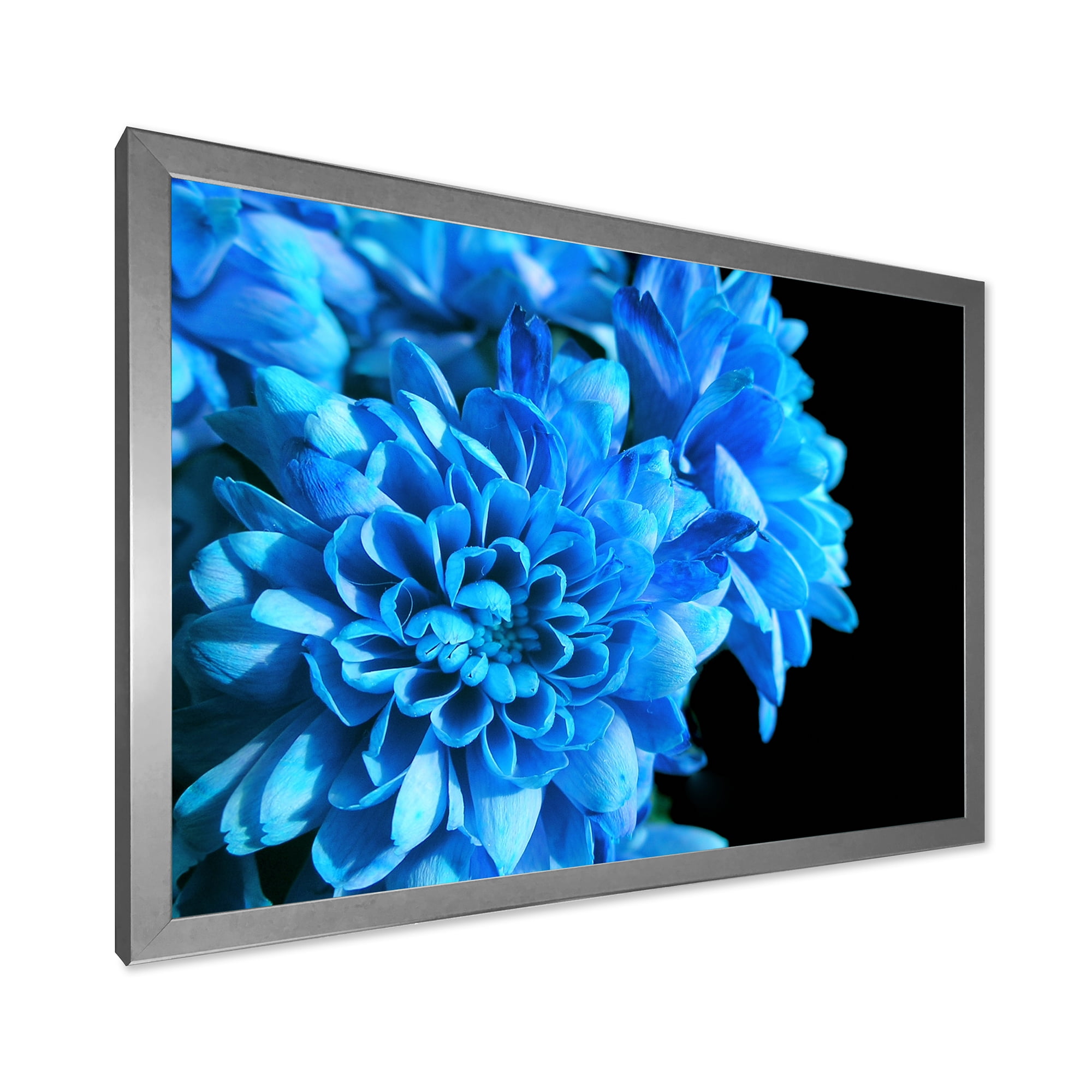 Designart 'Detail of Blue Flowers On Black Background I' Traditional Framed Art Print