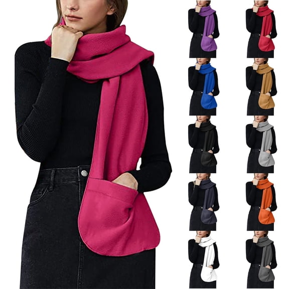 Bmisegm Cozy Winter Wrap Shawl With Large Front Pockets Warm Blanket Scarf Shawl - Keeps Hands and Shoulders Warm During Cold Winter Season Red