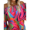 thumbnail image 3 of DYMADE Women Off-The-Shoulder Puff-Sleeve Shirt Floral Pattern Blouse Top, 3 of 4