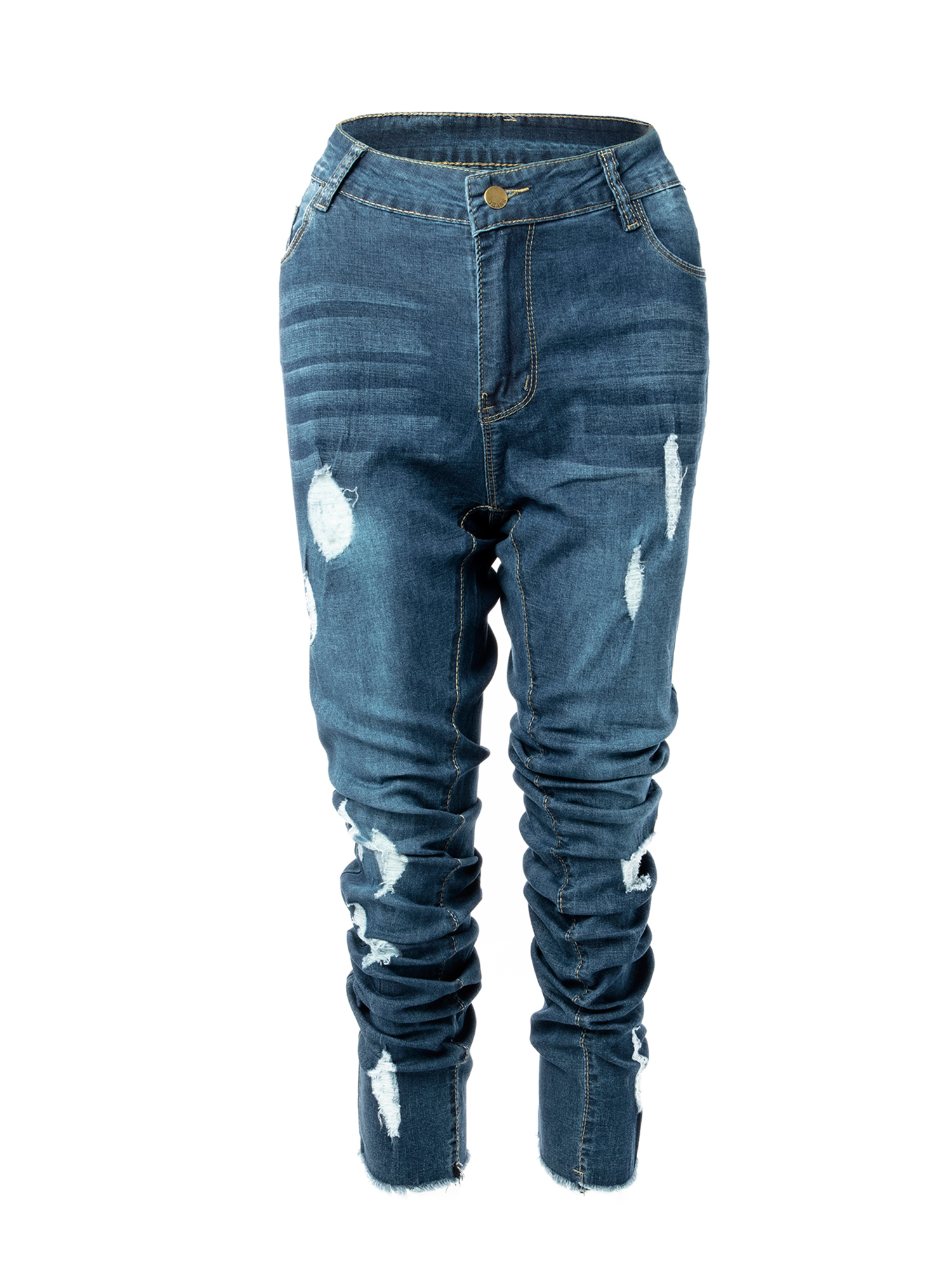 Women's Ripped Distressed Stretch Jeans High Waist Slim Fit Skinny Denim Comfy Pants Denim Jeans Trouser Blue - image 1 of 8