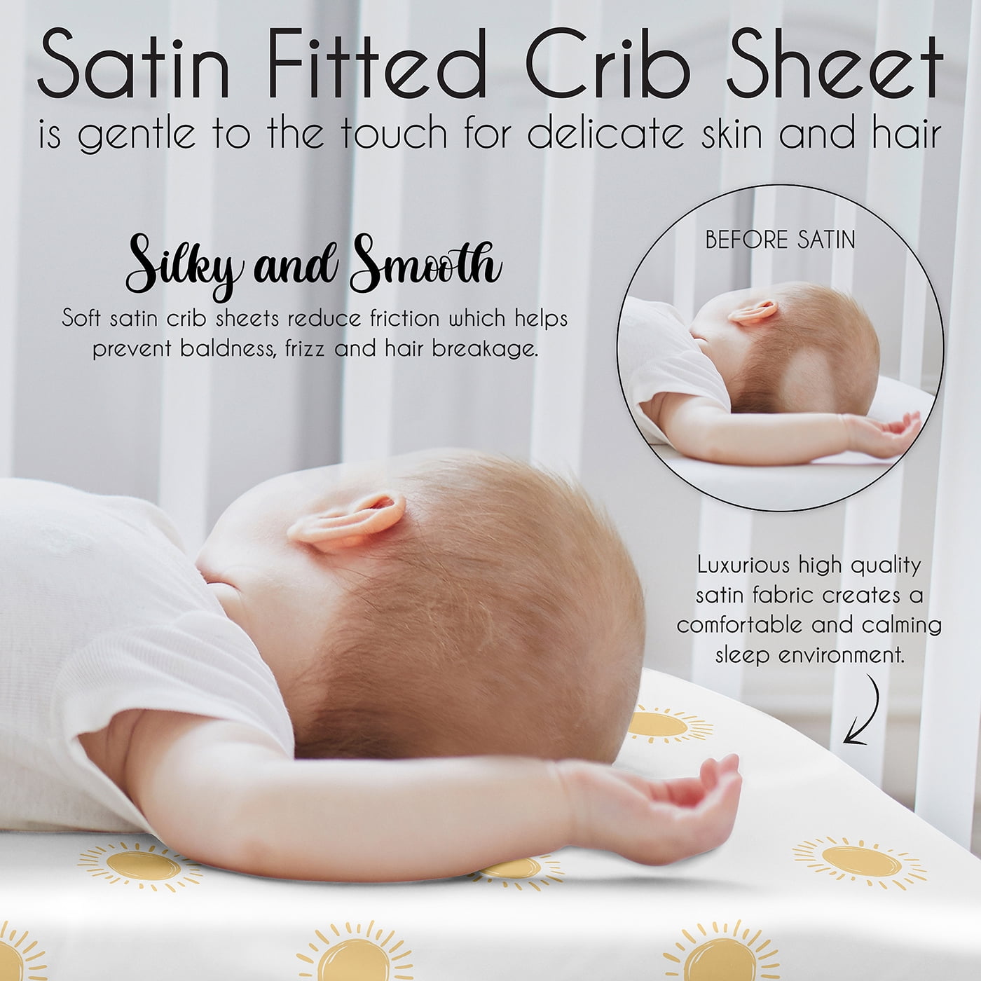 Sweet Jojo Designs Boho Sun White and Mustard Boy, Girl, Unisex/Gender Neutral Satin Fitted Crib Sheet