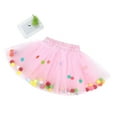 thumbnail image 2 of AJTQTH Toddler Mini Skirts Metallic Elastic Waistband Mesh Layered Cute Solid Color Skirts with Colorful Pom-Poms Accessories Short Skirts Pink M, 2 of 5