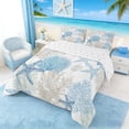 thumbnail image 3 of Manfei Simple Blue Starfish Coral Queen Comforter Set for Kids Boys and Girls, Coastal Bedding Comforter Set, Reversible 3 Pieces, 1 Comforter and 2 Pillowcases, 3 of 6