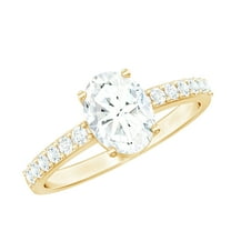 Rosec Jewels Moissanite Oval Engagement Ring for Her - 6X8 mm - D-VS1 Quality, 14K Yellow Gold, US 6.50