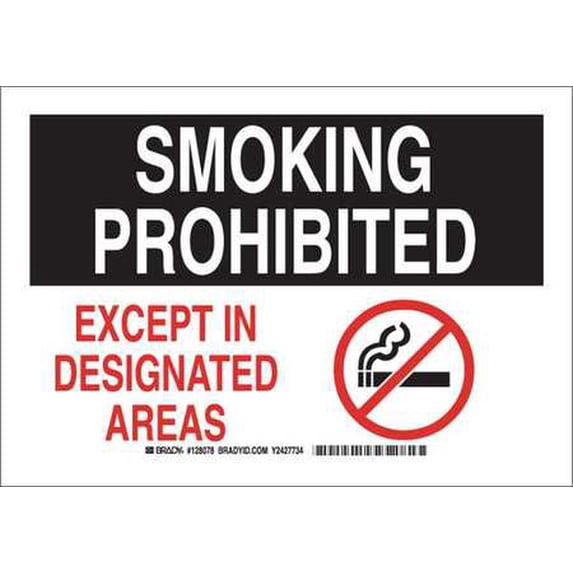 BRADY 128078 No Smoking Sign, 7 x 10In, Blk and Rd/Wht