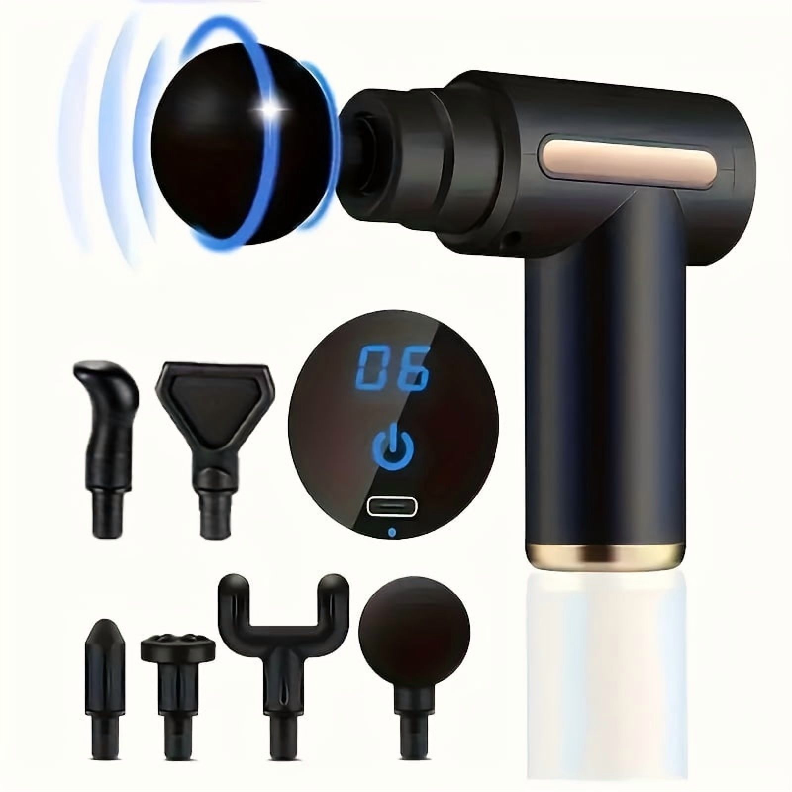 Massage Gun with 6 Interchangeable Heads for Body, Deep Tissue Muscle Massager in Black