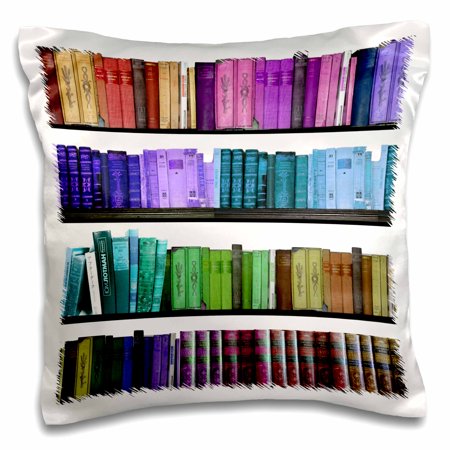 3dRose Colorful bookshelf books - Rainbow bookshelves - reading book geek library nerd - librarian author, Pillow Case, 16 by 16-inch