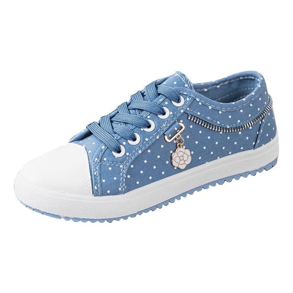 AUDeals Women’s Polka Dot Lace Up Canvas Sneakers Floral Casual Shoes Non Slip Low Top Platform Shoes (Sky Blue, 8)