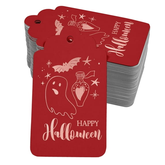 Inkdotpot 100 Pack Happy Halloween Halloween Favor Paper Tags Craft Real Rose Gold Foil Hang Tag