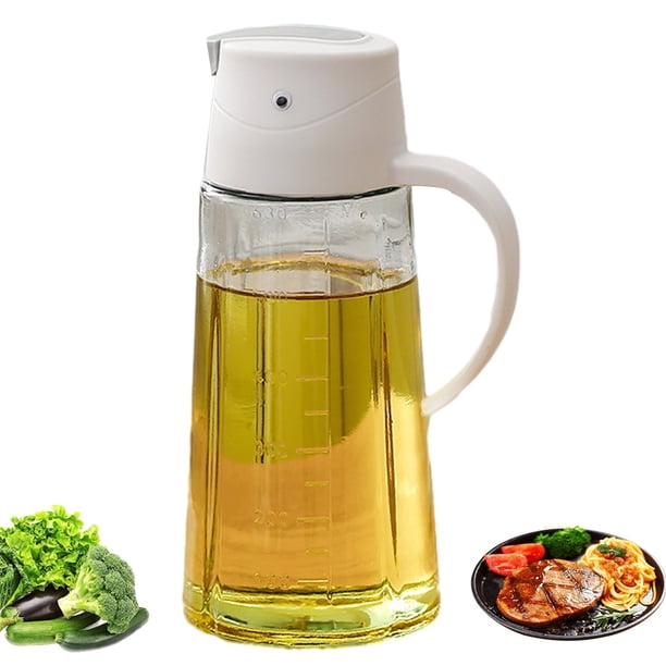 Botella dispensadora de aceite de oliva para cocinar en la cocina - Recipiente para condimentos con tapa y tapón automáticos - Vinagrera de vidrio a prueba de fugas de acero inoxidable con