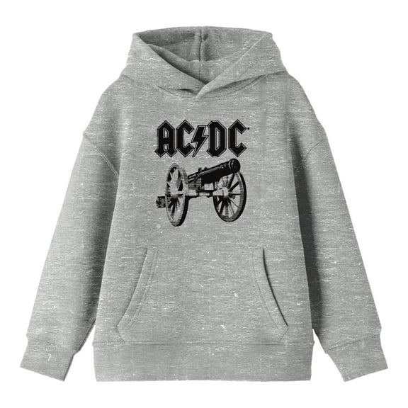 AC/DC Monochrome Logo and Cannon Youth Heather Gray Graphic Hoodie-Medium